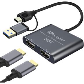 محول USB إلى HDMI، USB إلى HDMI لمحول الشاشة المزدوجة، شاشة ممتدة لفاصل hdmi، USB 3.0 لشاشتين، USB A إلى hdmi+USB C إلى محول hdmi بطاقة فيديو USB - يدعم Mac/Windows