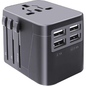 Travel Essentials, International Travel Adapter for European US UK AUS JP, Universal Travel Adapter Plug Adapter Wall Charger with 4 USB Charging Ports for Men Women