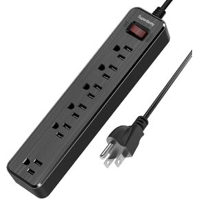 Mountable Power Strip, SUPERDANNY 6-Outlet Surge Protector, 9.8 Ft Extension Cord, 900 Joules, Overload Switch, Multiple Protections, Mountable, Desktop Charging Station for Home, Office, Black