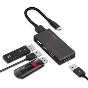 USB C Hub, 4 Ports Type C Hub Adapter,Iron USB C Data Hub Adapter with 3 USB 2.0 Ports and 1 USB 3.0 Ports, High-Speed Data Transmission Hub Compatible with Mac OS,Windows 7/8/10,Google Chrome OS and