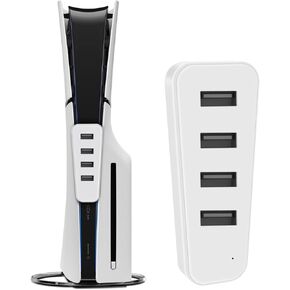 TNP USB Hub for PS5 Slim - White USB Port Extender for Playstation 5 Accessories with 4X High-Speed Data Transfer USB 2.0 Ports, Fast Charging USB Expansion Adapter for Playstation 5 Slim Edition