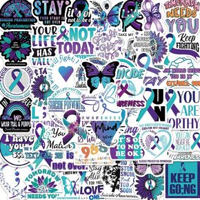 Suicide Awareness Stickers Suicide Prevention Stickers Pack 50PCS, Icicrim Aesthetic Stickers Waterproof Vinyl Decals Stickers for Water Bottles Laptop Luggage Journaling