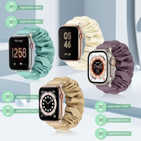 أربطة Scrunchies متوافقة مع IWatch Bands 38 مم 40 مم 41 مم 42 مم 44 مم 45 مم، حزام بديل رياضي مرن مسامي لسلسلة ساعات Apple SE/8/7/6/5/4/3/2/1 للنساء والرجال in Saudi Arabia