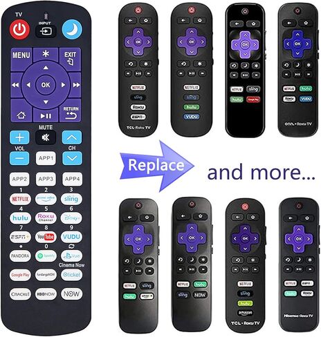 جهاز تحكم عن بعد عالمي بديل جديد لجميع أجهزة تلفزيون Roku ومشغلات Roku، متوافق مع أجهزة تلفزيون TCL/Hisense/Hitachi/Haier/RCA/Philips/LG/Element/Sanyo ROKU in Kuwait