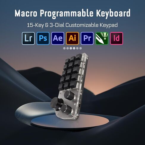 15 Keys 3 Knobs Macro Programmable Keyboard, 3 Connection Modes One Handed Macro Mechanical Keyboard, Blue Switch Hot Swappable Numpad, Gaming Keyboard with Memory Function in Saudi Arabia