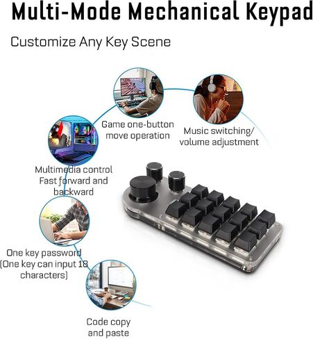 15 Keys 3 Knobs Macro Programmable Keyboard, 3 Connection Modes One Handed Macro Mechanical Keyboard, Blue Switch Hot Swappable Numpad, Gaming Keyboard with Memory Function in Saudi Arabia