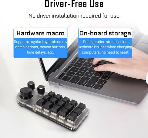 15 Keys 3 Knobs Macro Programmable Keyboard, 3 Connection Modes One Handed Macro Mechanical Keyboard, Blue Switch Hot Swappable Numpad, Gaming Keyboard with Memory Function in Saudi Arabia