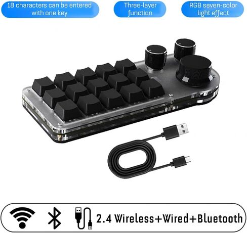 15 Keys 3 Knobs Macro Programmable Keyboard, 3 Connection Modes One Handed Macro Mechanical Keyboard, Blue Switch Hot Swappable Numpad, Gaming Keyboard with Memory Function in Saudi Arabia