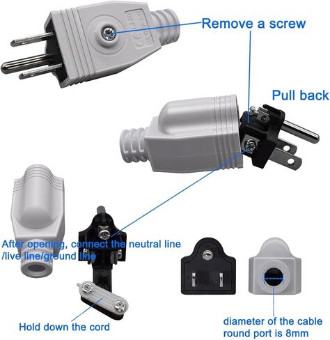2 pcs NEMA 5-15P Straight Blade Replacement Plug Connector, Male Extension Cord Ends, 15 Amp, 125 Volt,3 Wire Grounding,American Standard 3-pin Plug (White -2PCS) in Saudi Arabia