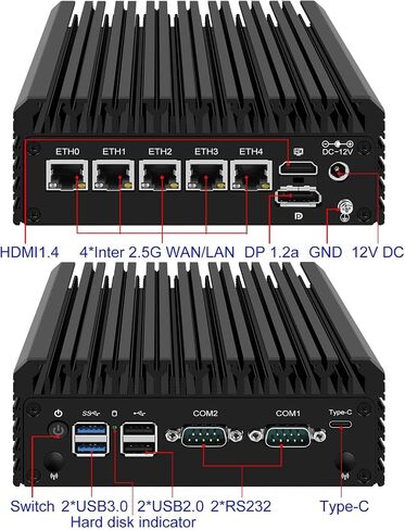 Micro Firewall Appliance, Inter J6413 Fanless Firewall Mini PC, 5 Inter 2.5Gbe I226-V Ports, Support AES-NI Soft Router PC VPN OPNsense Proxmox, 8GB RAM 128GB SSD in Saudi Arabia