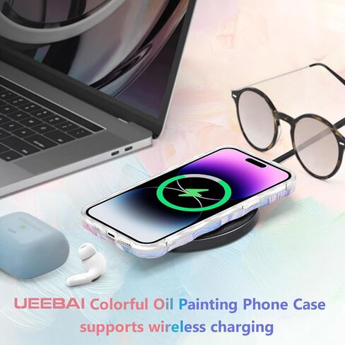 UEEBAI Case for iPhone 14 Pro Max 6.7 inch, Colorful Retro Oil Painting Flower Case Pretty Glossy Pattern Wave Case Cute Sparkly Floral Curly Cover Stylish Soft Case for Women and Girl - Orange Yellow in Saudi Arabia