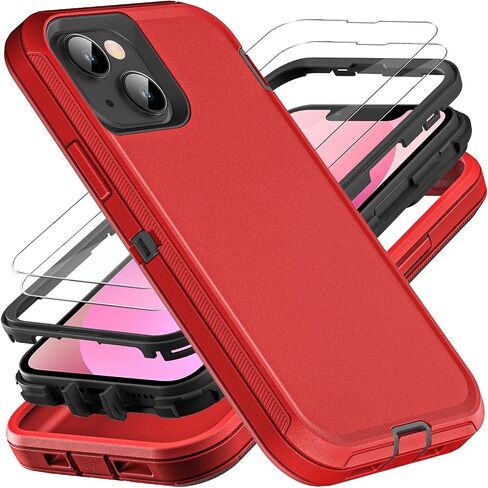 for iPhone 13 Mini Case, Military Grade 3 in 1 Heavy Duty Shockproof/Drop Proof/Dust Proof Case with 2Pcs Tempered Glass Screen Protector (Aqua Blue/Pink) in Saudi Arabia