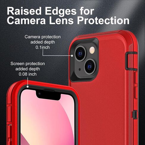 for iPhone 13 Mini Case, Military Grade 3 in 1 Heavy Duty Shockproof/Drop Proof/Dust Proof Case with 2Pcs Tempered Glass Screen Protector (Aqua Blue/Pink) in Saudi Arabia