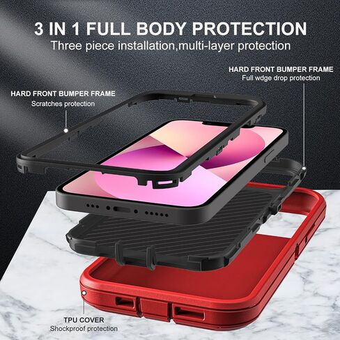 for iPhone 13 Mini Case, Military Grade 3 in 1 Heavy Duty Shockproof/Drop Proof/Dust Proof Case with 2Pcs Tempered Glass Screen Protector (Aqua Blue/Pink) in Saudi Arabia