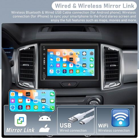 ستيريو سيارة Android 13 لسيارة Ford F150 F250 F350 Fusion Edge Explorer Taurus Freestar مع وصلة مرآة، راديو سيارة بشاشة لمس 7 بوصة مع واي فاي، ملاحة GPS، بلوتوث/FM، SWC+AHD كاميرا احتياطية [1G+32G] in Saudi Arabia