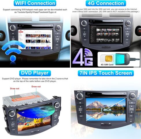ملاحة GPS للوسائط المتعددة للسيارة Toyota RAV4 2006-2012 Double Din Android 12 راديو تلقائي ستيريو CarPlay يدعم فيديو 4K (راديو) (مشغل DVD، 7 بوصة، ثماني النواة 4 جيجابايت رام 64 جيجابايت روم) in Saudi Arabia