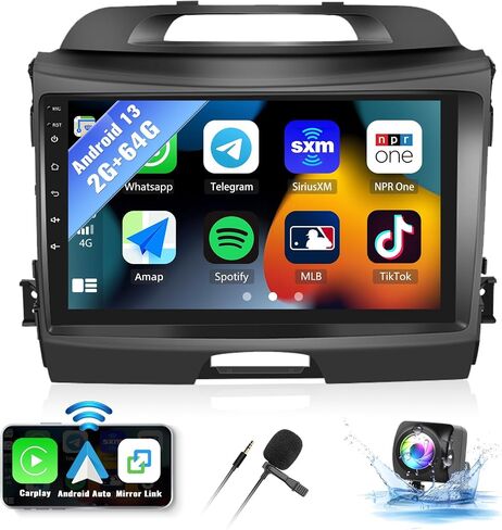 راديو سيارة SIXWIN 2G+64G Android 13 لسيارة Kia Sportage 2010-2016 شاشة لمس 9 بوصة مع CarPlay Android Auto Mirror Link Bluetooth FM GPS Navigation HiFi WiFi SWC كاميرا احتياطية in Saudi Arabia