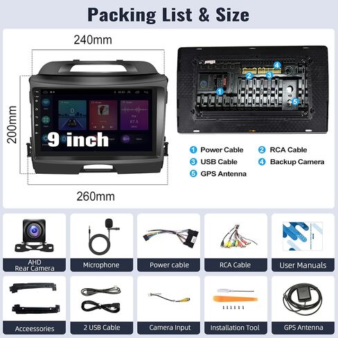 راديو سيارة SIXWIN 2G+64G Android 13 لسيارة Kia Sportage 2010-2016 شاشة لمس 9 بوصة مع CarPlay Android Auto Mirror Link Bluetooth FM GPS Navigation HiFi WiFi SWC كاميرا احتياطية in Saudi Arabia