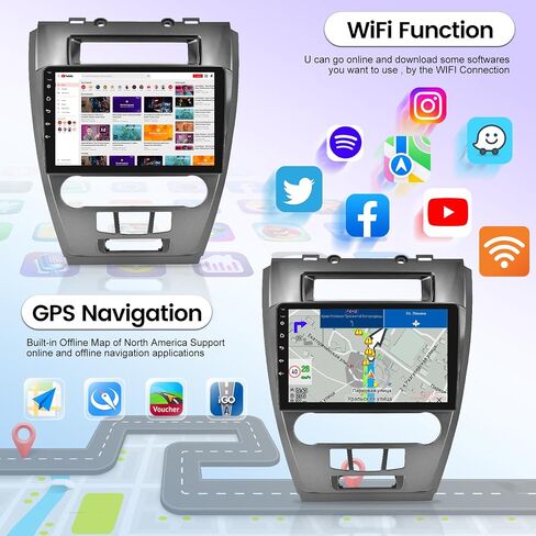 [8 Core 4+64G] راديو سيارة لسيارة Ford Fusion Mondeo Mustang 2009-2012 - 10.1 بوصة 1280 * 720 IPS شاشة لمس Android ستيريو - تشغيل لاسلكي وAndroid Auto - DSP/GPS/WiFi + كاميرا احتياطية AHD in Saudi Arabia