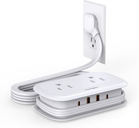 شريط طاقة للسفر مع منافذ USB، 4 منافذ 4 USB (2 USB C) مع سلك تمديد مسطح قصير ملفوف بطول 3.6 قدم، محطة شحن صغيرة محمولة لسطح المكتب، مدمجة لأساسيات رحلة السفر في الفندق in Kuwait
