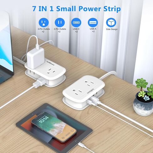 شريط طاقة للسفر مع منافذ USB، 4 منافذ 4 USB (2 USB C) مع سلك تمديد مسطح قصير ملفوف بطول 3.6 قدم، محطة شحن صغيرة محمولة لسطح المكتب، مدمجة لأساسيات رحلة السفر في الفندق in Kuwait