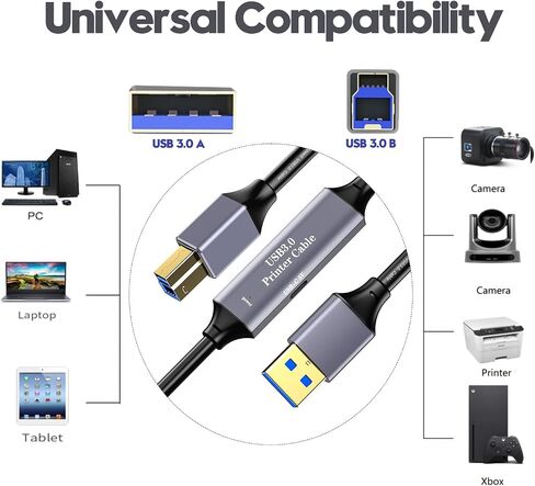 USB 3.0 Printer Cable 50ft, USB A to USB B 3.0 Printer Cable, USB 3.0 Type B Printer Cord Compatible with Conference Camera,Docking Station,Hard Driver,Scanner, Printer,Vidicon and More in Saudi Arabia