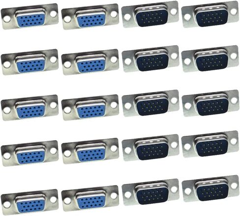 10PCS VGA Male DB15 3 Row Solder Cup Connectors Kit, Solder Type D-SUB HD15 Port15 Pin D Sub Couplers with Plastic Hoods, Strain Relief Grommet and Screws in Saudi Arabia