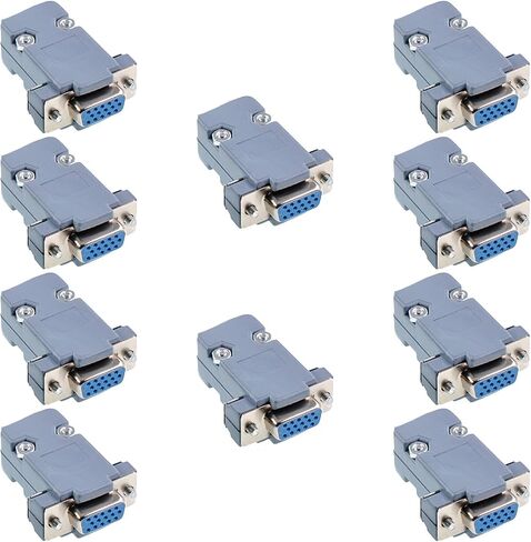 10PCS VGA Male DB15 3 Row Solder Cup Connectors Kit, Solder Type D-SUB HD15 Port15 Pin D Sub Couplers with Plastic Hoods, Strain Relief Grommet and Screws in Saudi Arabia