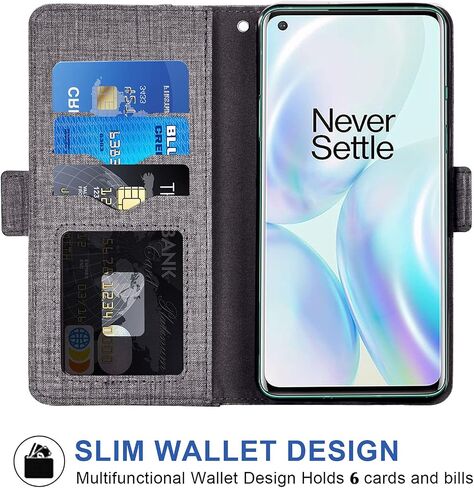 Asuwish Compatible with OnePlus 8 OnePlus8 5G UW Tmobile Wallet Case Tempered Glass Screen Protector and Flip Cover Card Holder Phone Cases for One Plus8 On 1 Plus 1plus One+ 1+ 1+8 Women Men Gray in Saudi Arabia