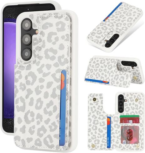 iCoverCase for Samsung Galaxy S23 FE Case with Card Holder, Galaxy S23 FE Wallet Case for Women Men [RFID Blocking] PU Leather Protective Phone Case for Galaxy S23 FE (Gray Leopard) in Saudi Arabia