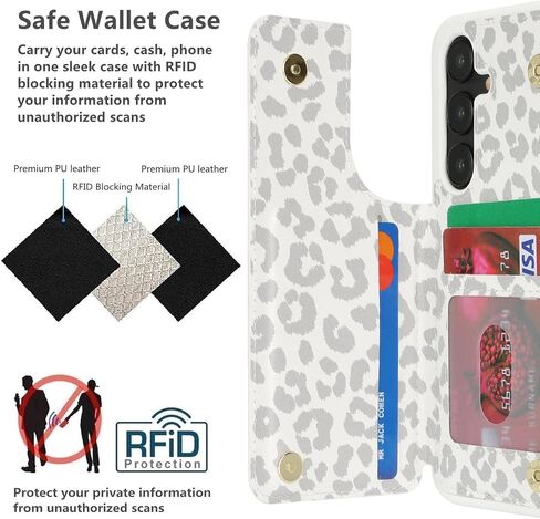 iCoverCase for Samsung Galaxy S23 FE Case with Card Holder, Galaxy S23 FE Wallet Case for Women Men [RFID Blocking] PU Leather Protective Phone Case for Galaxy S23 FE (Gray Leopard) in Saudi Arabia