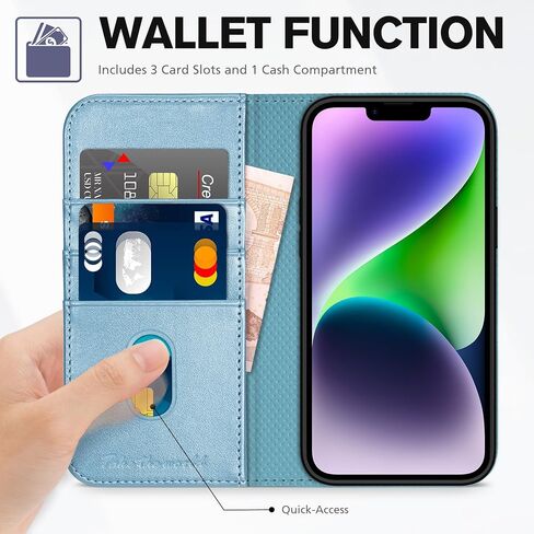 حافظة محفظة TUCCH لهاتف iPhone 14 Plus 6.7 بوصة، حافظة فوليو من جلد البولي يوريثان مع [حجب RFID] [3 فتحات للبطاقات]، تصميم كتاب بمسند [جراب داخلي من مادة TPU مقاوم للصدمات] متوافق مع iPhone 14 Plus، رمادي وأسود in Kuwait