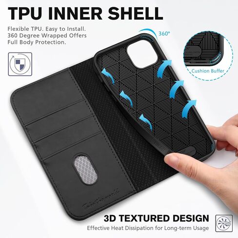 TUCCH Wallet Case for iPhone 14 Plus 6.7", PU Leather Folio Case with [RFID Blocking] [3 Card Slot], Kickstand Book Design [Shockproof TPU Interior Case] Compatible with iPhone 14 Plus,Grey & Black in Saudi Arabia