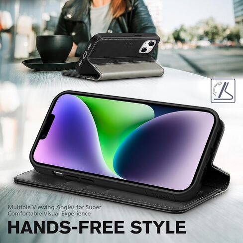 TUCCH Wallet Case for iPhone 14 Plus 6.7", PU Leather Folio Case with [RFID Blocking] [3 Card Slot], Kickstand Book Design [Shockproof TPU Interior Case] Compatible with iPhone 14 Plus,Grey & Black in Saudi Arabia