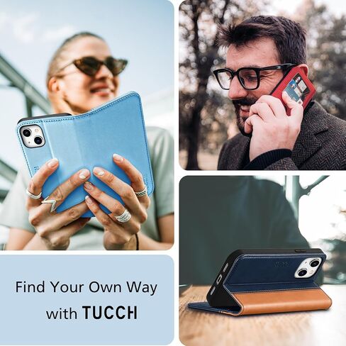 حافظة محفظة TUCCH لهاتف iPhone 14 Plus 6.7 بوصة، حافظة فوليو من جلد البولي يوريثان مع [حجب RFID] [3 فتحات للبطاقات]، تصميم كتاب بمسند [جراب داخلي من مادة TPU مقاوم للصدمات] متوافق مع iPhone 14 Plus، رمادي وأسود in Kuwait