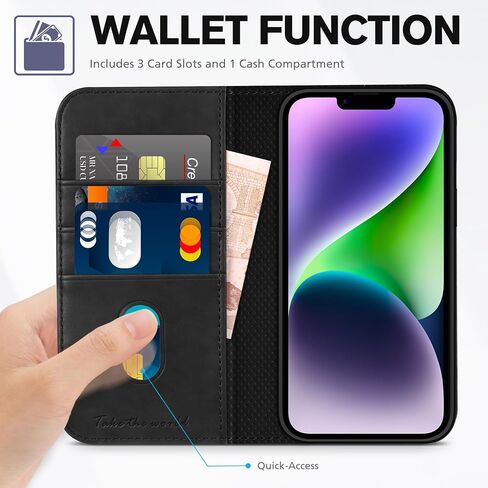 TUCCH Wallet Case for iPhone 14 Plus 6.7", PU Leather Folio Case with [RFID Blocking] [3 Card Slot], Kickstand Book Design [Shockproof TPU Interior Case] Compatible with iPhone 14 Plus,Grey & Black in Saudi Arabia