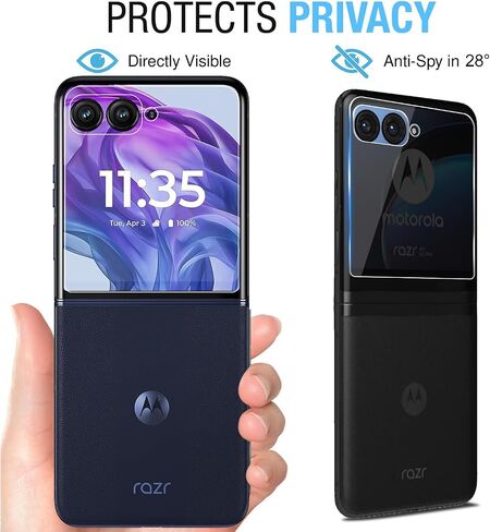 [عبوة من عبوتين + 2 لهاتف Motorola Razr 50 / Moto Razr 2024 واقي شاشة أمامي للخصوصية مع حماية عدسة الكاميرا، حافظة مرنة مضادة للتجسس in Kuwait