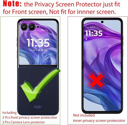 [عبوة من عبوتين + 2 لهاتف Motorola Razr 50 / Moto Razr 2024 واقي شاشة أمامي للخصوصية مع حماية عدسة الكاميرا، حافظة مرنة مضادة للتجسس in Kuwait