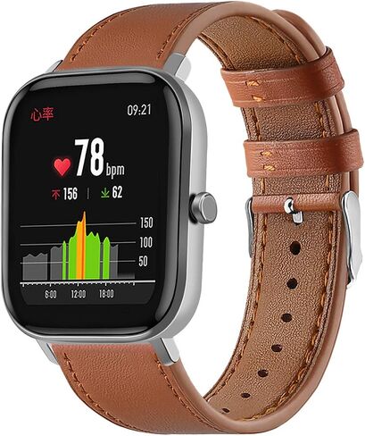 Leather WatchBand Compatible with Amazfit GTS 4 4mini 3 2 2e 2 mini &GTR 42mm & Bip 3/Bip 3 Pro/Bip U Pro/Bip/Bip Lite/Bip S/Bip S lite Smart Watch Genuine Leather Replacement 20MM Sport Wrist Strap Bracelet with Stainless Metal Buckle in Saudi Arabia