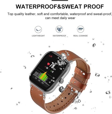Leather WatchBand Compatible with Amazfit GTS 4 4mini 3 2 2e 2 mini &GTR 42mm & Bip 3/Bip 3 Pro/Bip U Pro/Bip/Bip Lite/Bip S/Bip S lite Smart Watch Genuine Leather Replacement 20MM Sport Wrist Strap Bracelet with Stainless Metal Buckle in Saudi Arabia