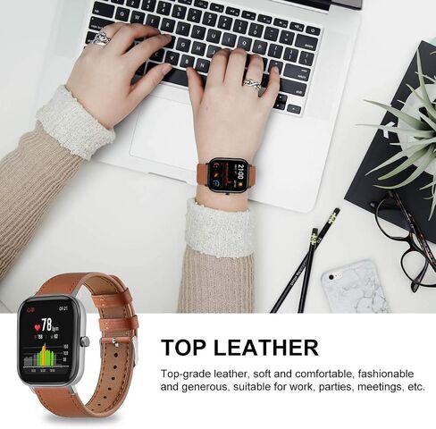 Leather WatchBand Compatible with Amazfit GTS 4 4mini 3 2 2e 2 mini &GTR 42mm & Bip 3/Bip 3 Pro/Bip U Pro/Bip/Bip Lite/Bip S/Bip S lite Smart Watch Genuine Leather Replacement 20MM Sport Wrist Strap Bracelet with Stainless Metal Buckle in Saudi Arabia