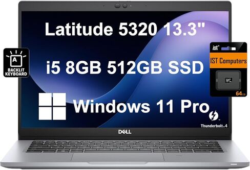 كمبيوتر محمول Dell Latitude 5320 للأعمال (13.3 بوصة FHD، Intel Core i5-1135G7، ذاكرة الوصول العشوائي 8 جيجابايت، 512 جيجابايت SSD)، عمر بطارية طويل، لوحة مفاتيح بإضاءة خلفية، Thunderbolt 4، بطاقة SD IST، Wi-Fi 6، كاميرا ويب، Latitude 5000، Win 11 Pro ، رم in Saudi Arabia