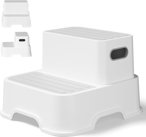 Toddler Step Stool, Easy to Carry Step Stool for Toddlers with Non-Slip Surface, Multifunctional 2 Step Stool for Potty Training, Bathroom Sink, and Bedroom in Saudi Arabia