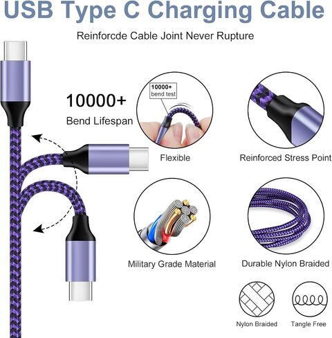 Googel 7A C نوع كتلة شحن USB C صندوق توصيل جداري شحن سريع كابل شاحن الهاتف لهاتف Samsung Galaxy A13، A12، A53، A73، A04S، A03s، A02s، Note 20، Motorola Edge +، Moto Razr، G32، G42، G62، جي ستايلس in Kuwait