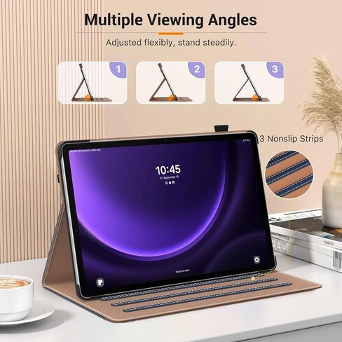 MoKo Case for Samsung Galaxy Tab S9 FE Plus 12.4-Inch 2023 SM-X610/SM-X616, PU Leather Multi-Angle Viewing Folding Stand Cover Case with S-Pen Holder, Front Pocket, Auto Wake/Sleep, Denim Blue & Brown in Saudi Arabia