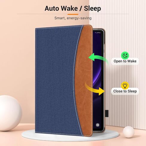 MoKo Case for Samsung Galaxy Tab S9 FE Plus 12.4-Inch 2023 SM-X610/SM-X616, PU Leather Multi-Angle Viewing Folding Stand Cover Case with S-Pen Holder, Front Pocket, Auto Wake/Sleep, Denim Blue & Brown in Saudi Arabia