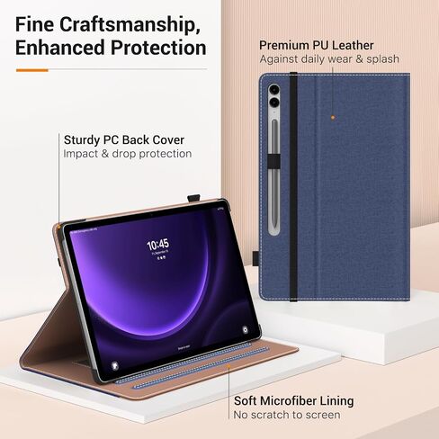 MoKo Case for Samsung Galaxy Tab S9 FE Plus 12.4-Inch 2023 SM-X610/SM-X616, PU Leather Multi-Angle Viewing Folding Stand Cover Case with S-Pen Holder, Front Pocket, Auto Wake/Sleep, Denim Blue & Brown in Saudi Arabia
