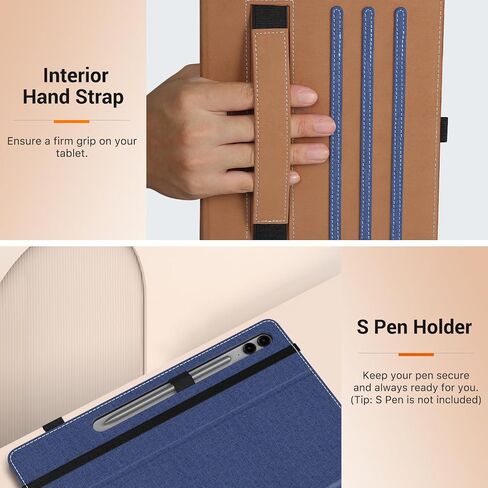 MoKo Case for Samsung Galaxy Tab S9 FE Plus 12.4-Inch 2023 SM-X610/SM-X616, PU Leather Multi-Angle Viewing Folding Stand Cover Case with S-Pen Holder, Front Pocket, Auto Wake/Sleep, Denim Blue & Brown in Saudi Arabia