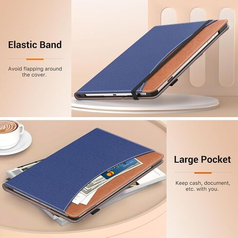 MoKo Case for Samsung Galaxy Tab S9 FE Plus 12.4-Inch 2023 SM-X610/SM-X616, PU Leather Multi-Angle Viewing Folding Stand Cover Case with S-Pen Holder, Front Pocket, Auto Wake/Sleep, Denim Blue & Brown in Saudi Arabia