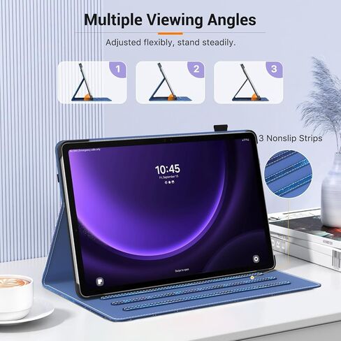 حافظة موكو لجهاز سامسونج جالاكسي تاب S9 FE بلس 12.4 بوصة 2023 SM-X610/SM-X616، حافظة قابلة للطي من جلد البولي يوريثان متعددة الزوايا مع حامل قلم S، جيب أمامي، استيقاظ/نوم تلقائي، أزرق دنيم وبني in Saudi Arabia